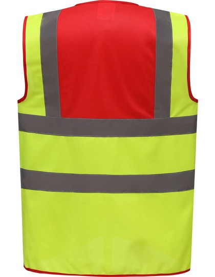 YK100 Hi-Vis 2 Bands & Braces Waistcoat | red yoke/hi-vis yellow