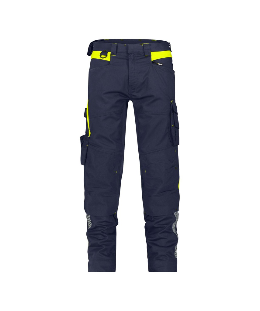 DASSY Canton | Stretch-Arbeitshose mit Kniepolstertaschen | 201126 (nachtblau/neongelb, 42, Standard)