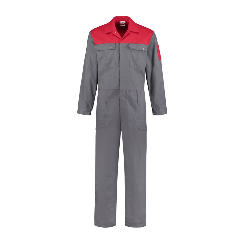 OVK2KL Overall 100% Baumwolle, zweifarbig (grau/rot, 40)