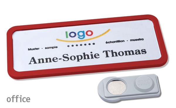 BADGETEC Magnetnamensschild, roter Rahmen | N-OF30MA04
