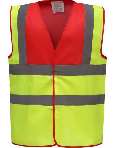 YK100 Hi-Vis 2 Bands & Braces Waistcoat | red yoke/hi-vis yellow